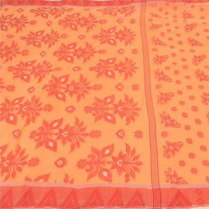 Sanskriti Vintage ferskenfarvet tung indisk sari i ren bomuld, håndvævet sari i bæredygtigt stof