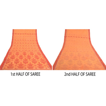 Sanskriti Vintage ferskenfarvet tung indisk sari i ren bomuld, håndvævet sari i bæredygtigt stof