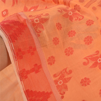 Sanskriti Vintage ferskenfarvet tung indisk sari i ren bomuld, håndvævet sari i bæredygtigt stof