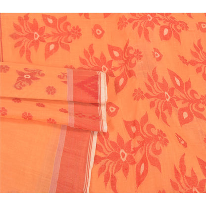 Sanskriti Vintage ferskenfarvet tung indisk sari i ren bomuld, håndvævet sari i bæredygtigt stof