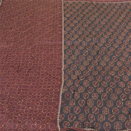 Sanskriti Vintage Black Heavy Sarees Pure Silk Hand Beaded Kantha Sari Sustainable Fabric