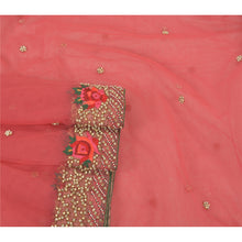 Load image into Gallery viewer, Sanskriti Vintage Coral Heavy Sarees Net Mesh Hand Beaded Party Sari Fabric
