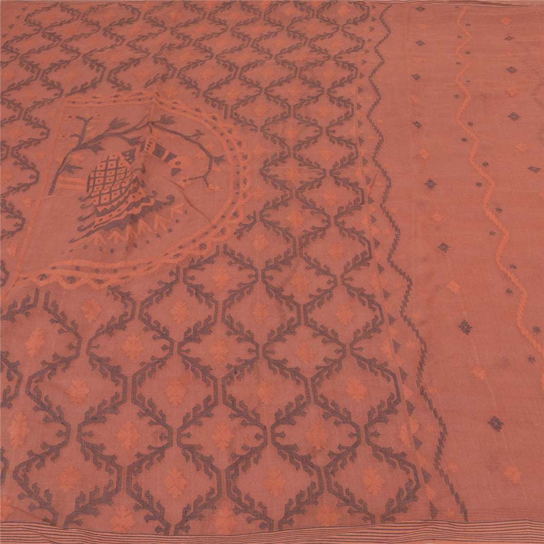Sanskriti Vintage Rusty Brown Heavy Sarees Pure Cotton Handmade Tant Sari Fabric