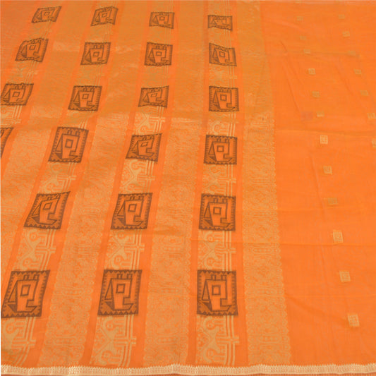 Санскрити Винтаж Оранжевый Тяжелые Индийские Сари Чистый Шелк Ручной Работы Сари Экологичная Ткань