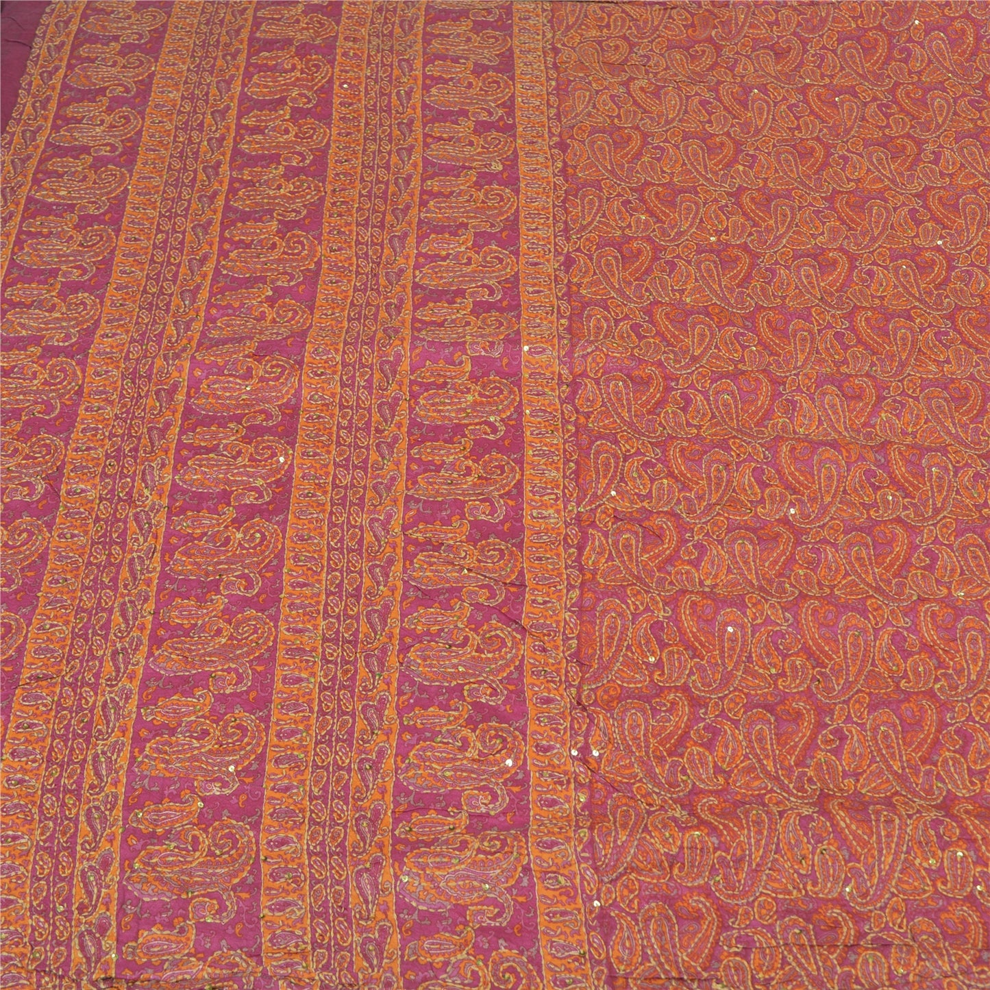 Sanskriti Vintage Pink Heavy Sarees Pure Silk Hand Beaded Kantha Sari Sustainable Fabric