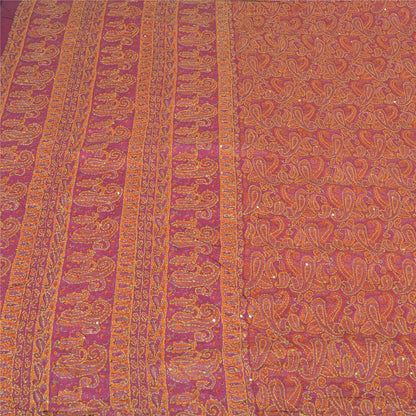 Sanskriti Vintage Pink Heavy Sarees Pure Silk Hand Beaded Kantha Sari Sustainable Fabric