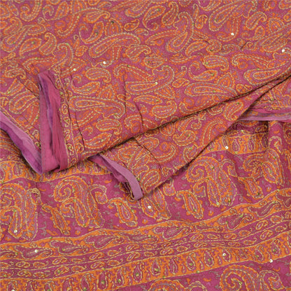 Sanskriti Vintage Pink Heavy Sarees Pure Silk Hand Beaded Kantha Sari Sustainable Fabric