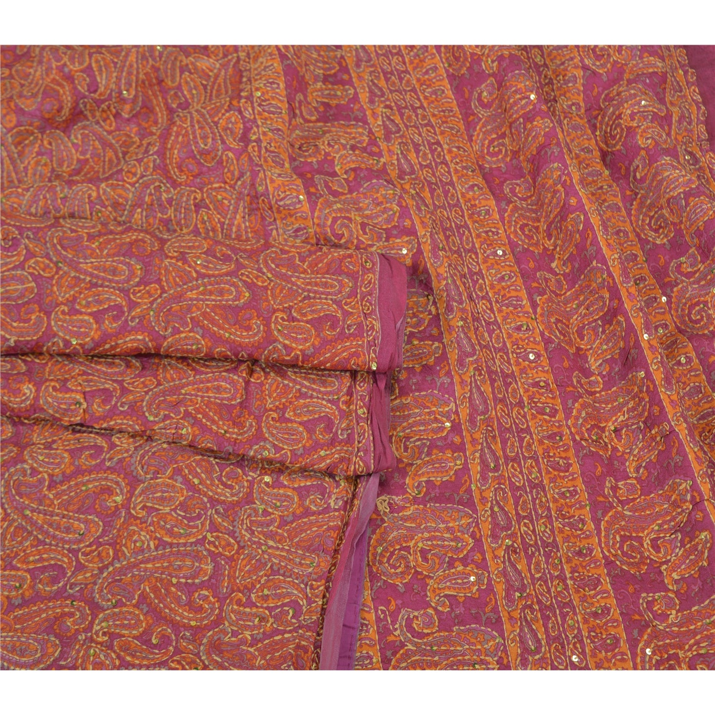 Sanskriti Vintage Pink Heavy Sarees Pure Silk Hand Beaded Kantha Sari Sustainable Fabric