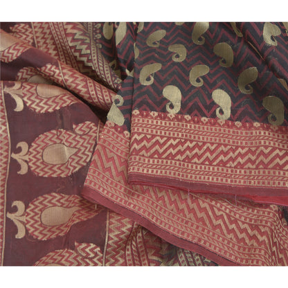 Sanskriti Vintage Black Heavy Indian Sarees Pure Silk Hand-Woven Sari Sustainable Fabric