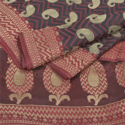 Sanskriti Vintage Black Heavy Indian Sarees Pure Silk Hand-Woven Sari Sustainable Fabric