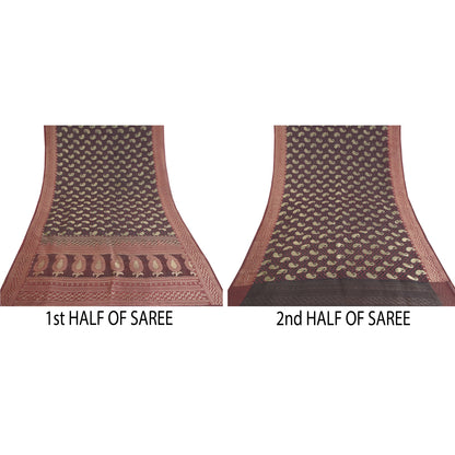 Sanskriti Vintage Black Heavy Indian Sarees Pure Silk Hand-Woven Sari Sustainable Fabric