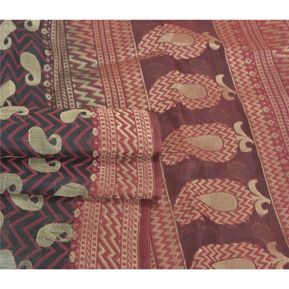 Sanskriti Vintage Black Heavy Indian Sarees Pure Silk Hand-Woven Sari Sustainable Fabric