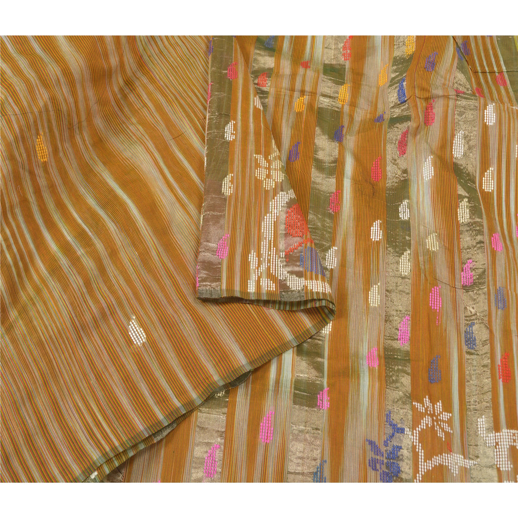 Sanskriti Vintage Heavy Indian Sarees Pure Silk Hand-Woven Zari Sari Fabric