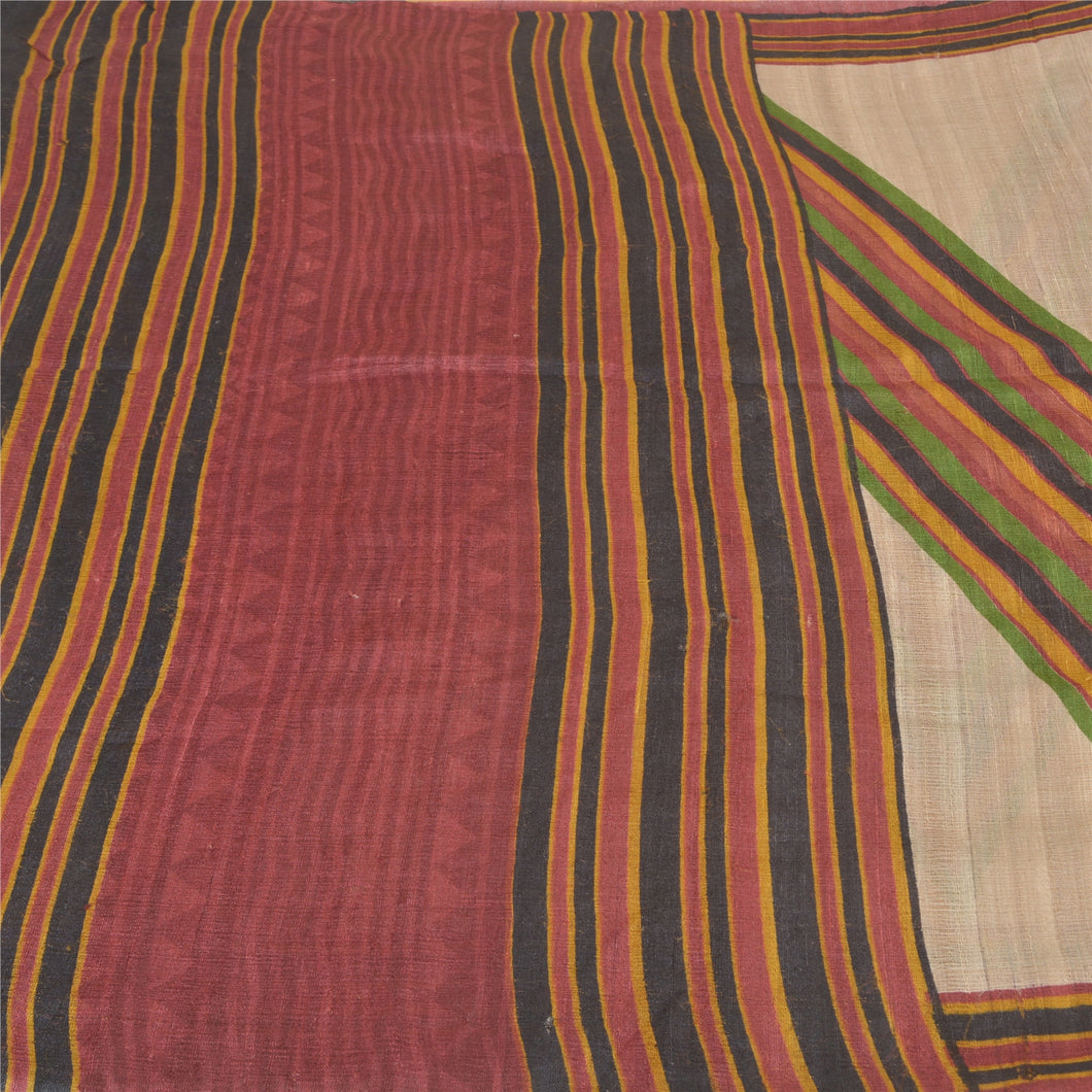 Sanskriti Vintage Heavy Sarees Pure Handloom Silk Printed Woven Sari Fabric