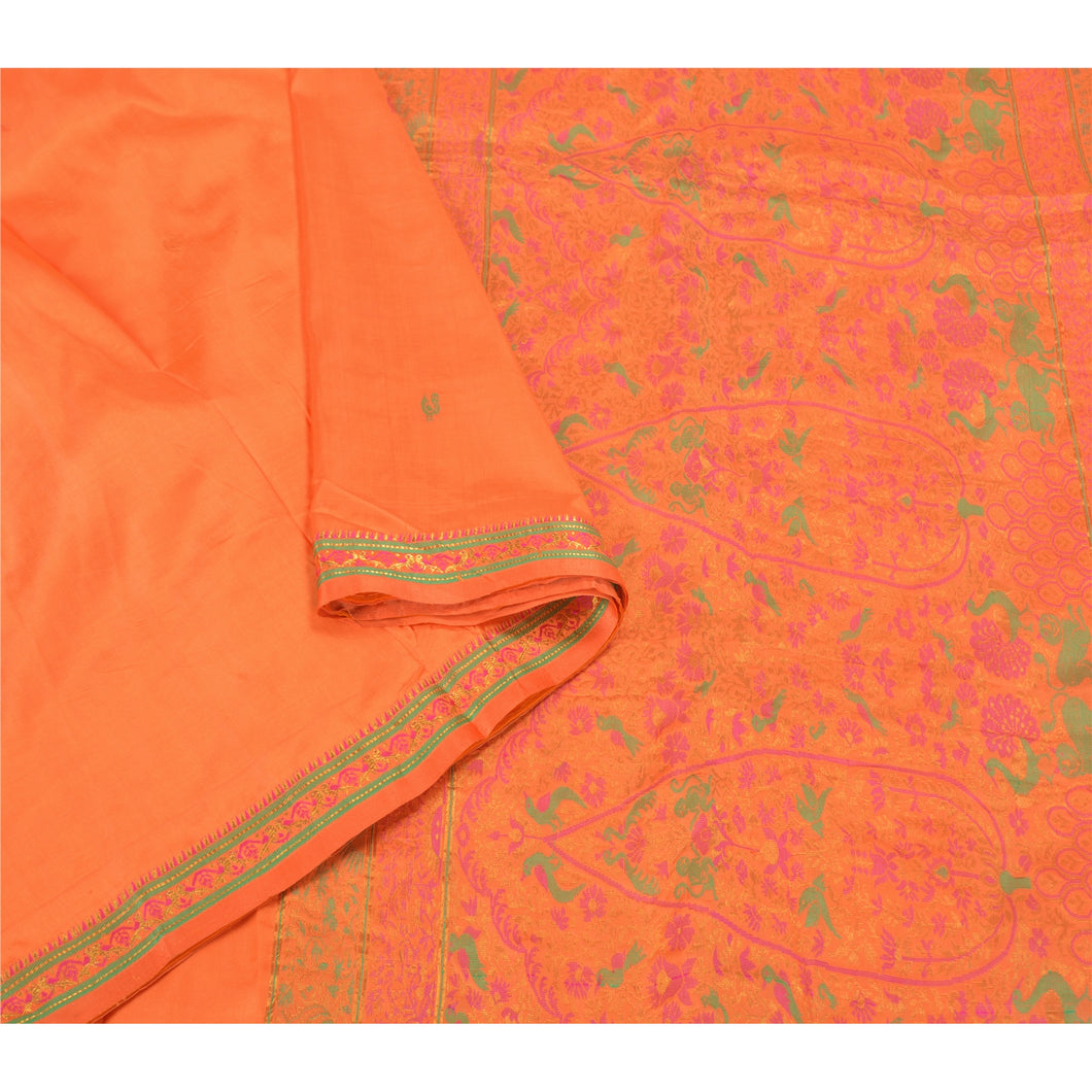 Sanskriti Vintage Peach Heavy Sarees 100% Pure Silk Woven Zari Sari Fabric