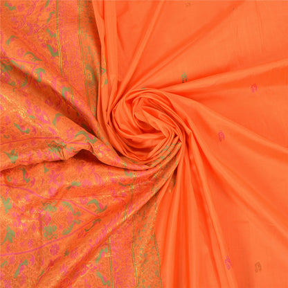 Sanskriti Vintage Peach Heavy Sarees 100% Pure Silk Woven Zari Sari Sustainable Fabric