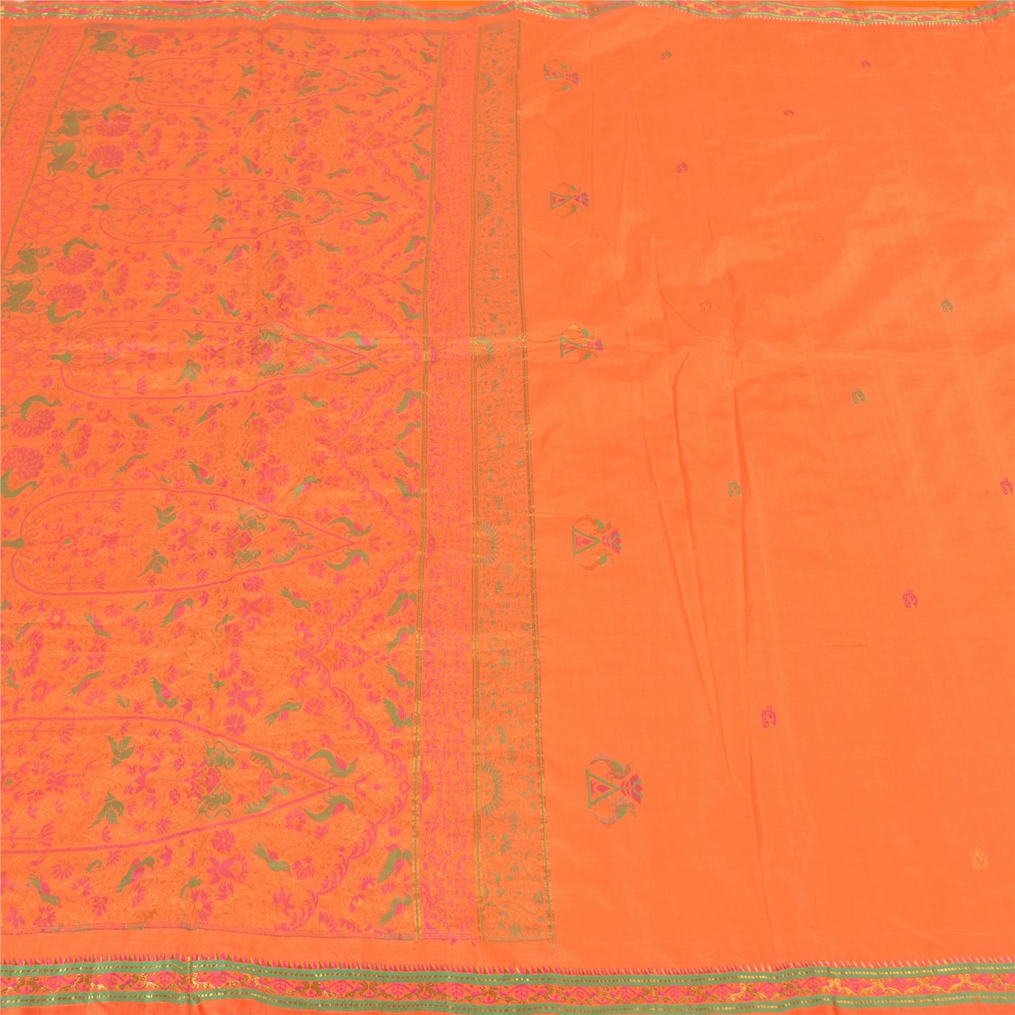 Sanskriti Vintage Peach Heavy Sarees 100% Pure Silk Woven Zari Sari Sustainable Fabric