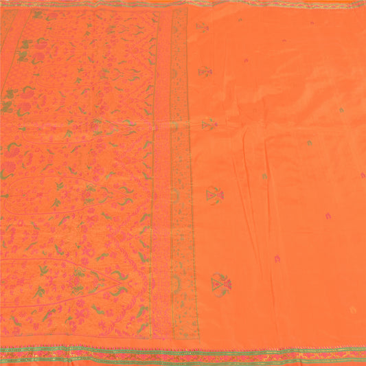 Sanskriti Vintage Peach Heavy Sarees 100% Pure Silk Woven Zari Sari Sustainable Fabric