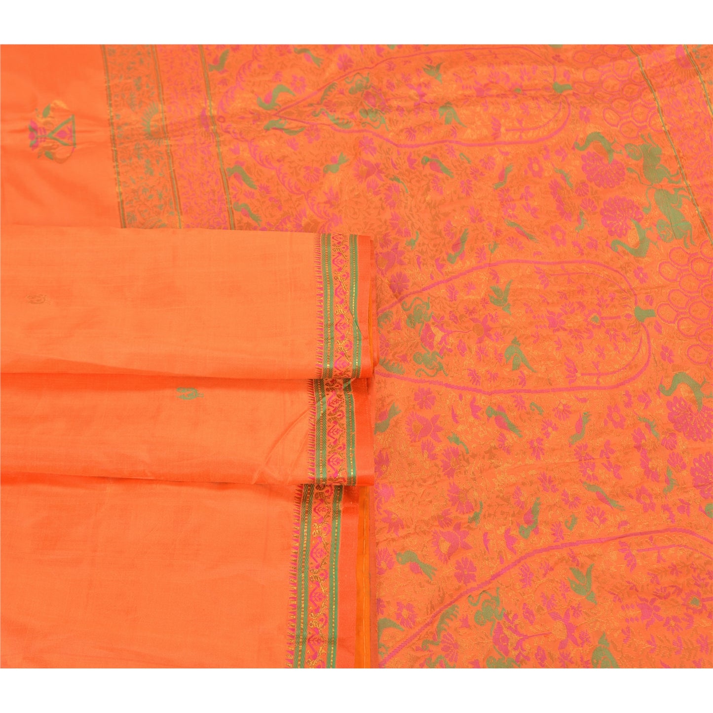 Sanskriti Vintage Peach Heavy Sarees 100% Pure Silk Woven Zari Sari Sustainable Fabric