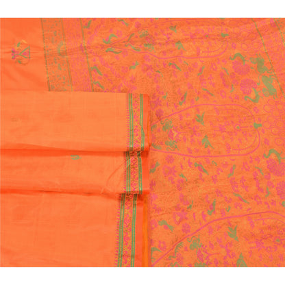 Sanskriti Vintage Peach Heavy Sarees 100% Pure Silk Woven Zari Sari Sustainable Fabric