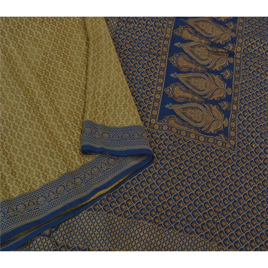 Sanskriti Vintage Blue Heavy Sarees Pure Silk Hand-Woven Tanchoi Sari Sustainable Fabric