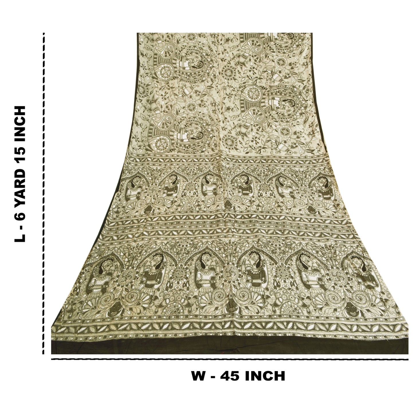 Sanskriti Vintage Hvide Tunge Sarier Ren Bomuld Madhubani Trykt Sari Bæredygtigt Stoff