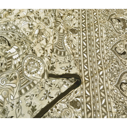 Sanskriti Vintage Hvide Tunge Sarier Ren Bomuld Madhubani Trykt Sari Bæredygtigt Stoff