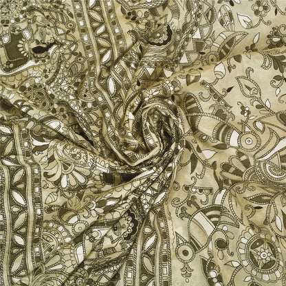 Sanskriti Vintage Hvide Tunge Sarier Ren Bomuld Madhubani Trykt Sari Bæredygtigt Stoff