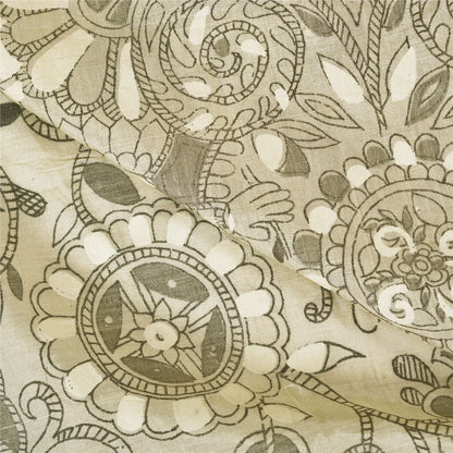 Sanskriti Vintage Hvide Tunge Sarier Ren Bomuld Madhubani Trykt Sari Bæredygtigt Stoff