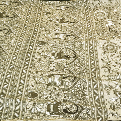 Sanskriti Vintage Hvide Tunge Sarier Ren Bomuld Madhubani Trykt Sari Bæredygtigt Stoff