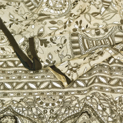 Sanskriti Vintage Hvide Tunge Sarier Ren Bomuld Madhubani Trykt Sari Bæredygtigt Stoff