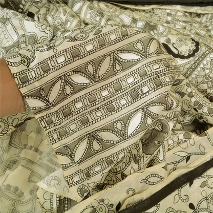 Sanskriti Vintage Hvide Tunge Sarier Ren Bomuld Madhubani Trykt Sari Bæredygtigt Stoff