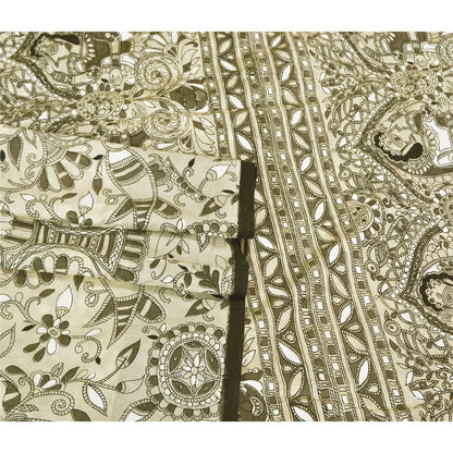 Sanskriti Vintage Hvide Tunge Sarier Ren Bomuld Madhubani Trykt Sari Bæredygtigt Stoff