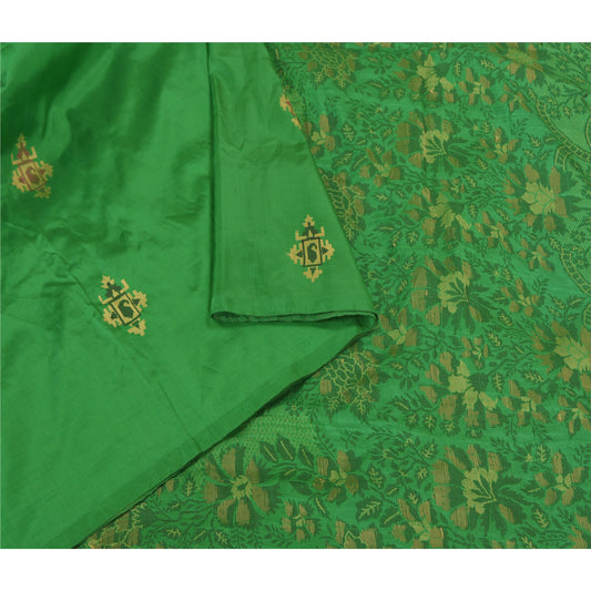 Sanskriti Vintage Green Heavy Indian Sarees Pure Silk Hand-Woven Sari Sustainable Fabric