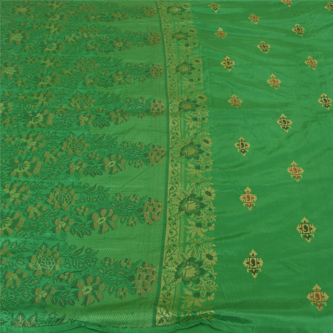 Sanskriti Vintage Green Heavy Indian Sarees Pure Silk Hand-Woven Sari Fabric