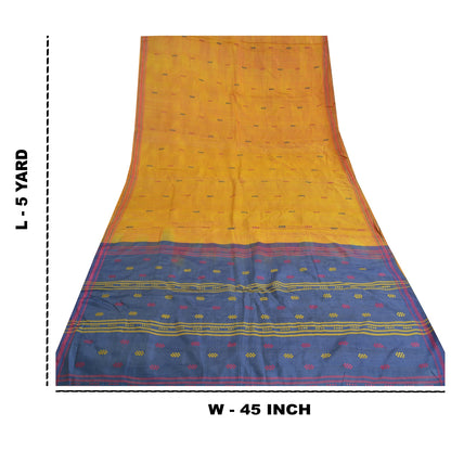 Sanskriti Vintage Safran Tunge Indiske Sarier Ren Silke Håndvævet Sari Bæredygtigt Stof