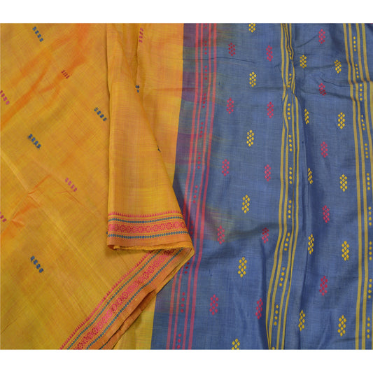 Sanskriti Vintage Saffron Heavy Indian Sarees Pure Silk Hand-Woven Sari Sustainable Fabric