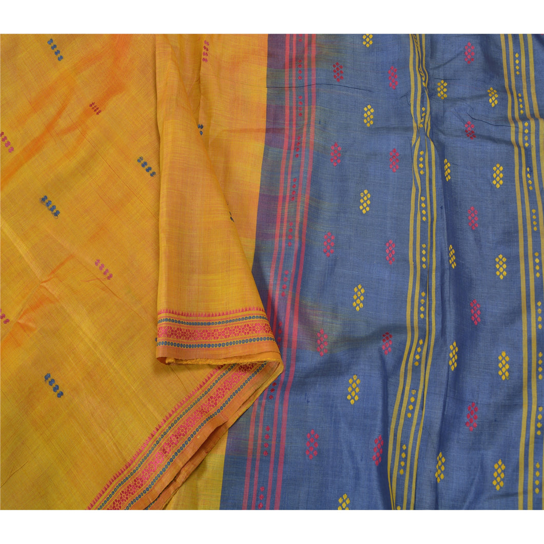 Sanskriti Vintage Saffron Heavy Indian Sarees Pure Silk Hand-Woven Sari Fabric