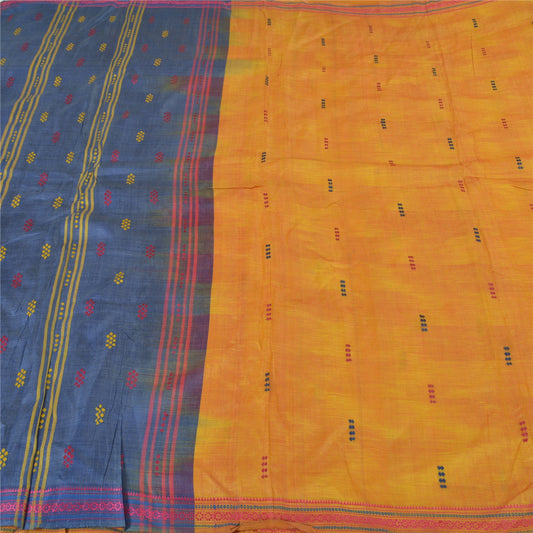 Sanskriti Vintage Saffron Heavy Indian Sarees Pure Silk Hand-Woven Sari Sustainable Fabric