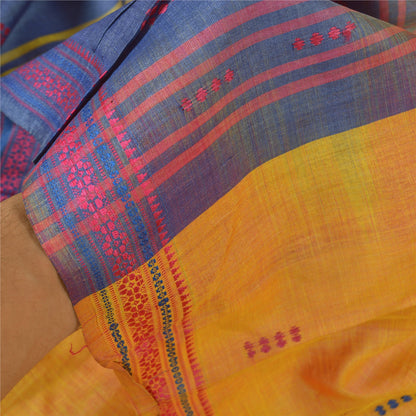 Sanskriti Vintage Safran Tunge Indiske Sarier Ren Silke Håndvævet Sari Bæredygtigt Stof