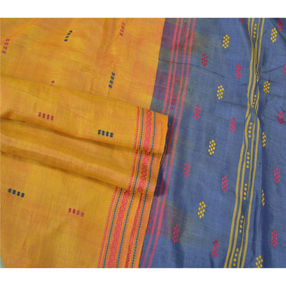 Sanskriti Vintage Safran Tunge Indiske Sarier Ren Silke Håndvævet Sari Bæredygtigt Stof