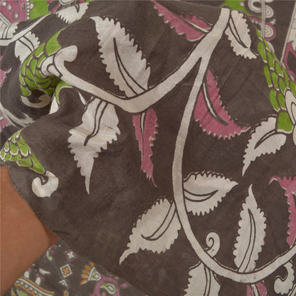 Sanskriti Vintage Brown Heavy Sarees Pure Cotton Kalamkari Peacock Sari Sustainable Fabric