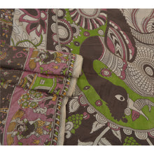 Load image into Gallery viewer, Sanskriti Vintage Brown Heavy Sarees Pure Cotton Kalamkari Peacock Sari Fabric
