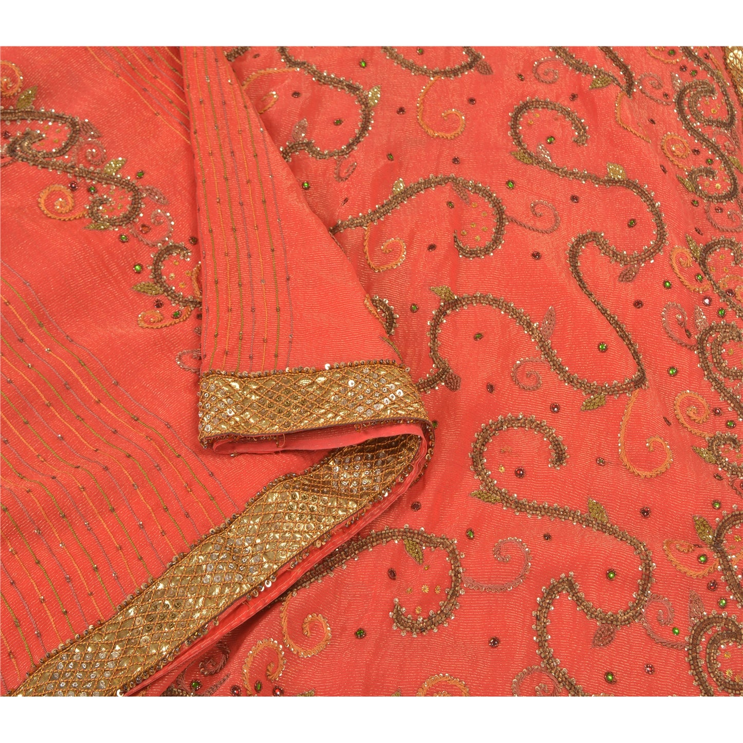 Sanskriti Vintage Red Heavy Sarees Pure Georgette Silk Hand Beaded Sari Sustainable Fabric