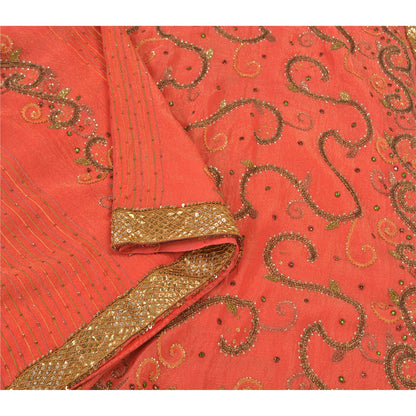 Sanskriti Vintage Red Heavy Sarees Pure Georgette Silk Hand Beaded Sari Sustainable Fabric