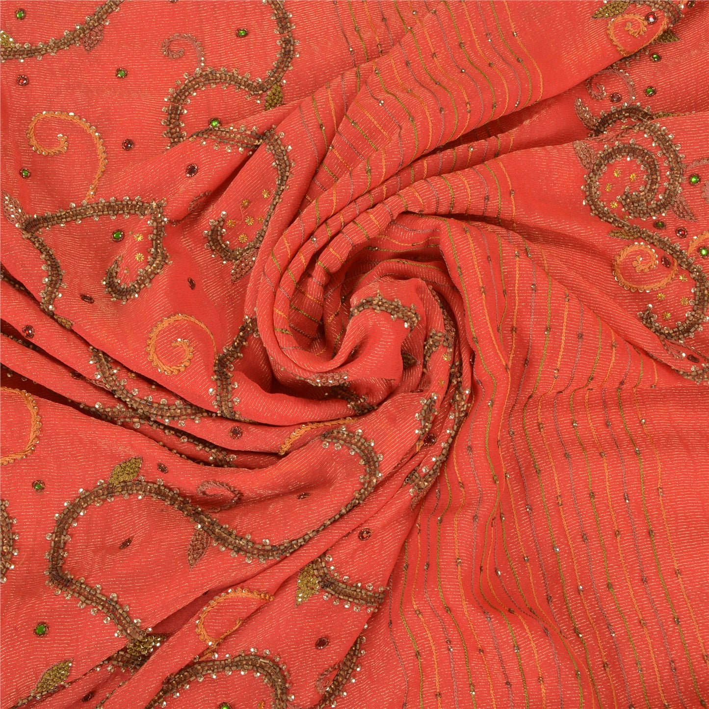 Sanskriti Vintage Red Heavy Sarees Pure Georgette Silk Hand Beaded Sari Sustainable Fabric