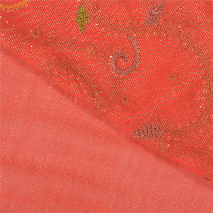 Sanskriti Vintage Red Heavy Sarees Pure Georgette Silk Hand Beaded Sari Sustainable Fabric