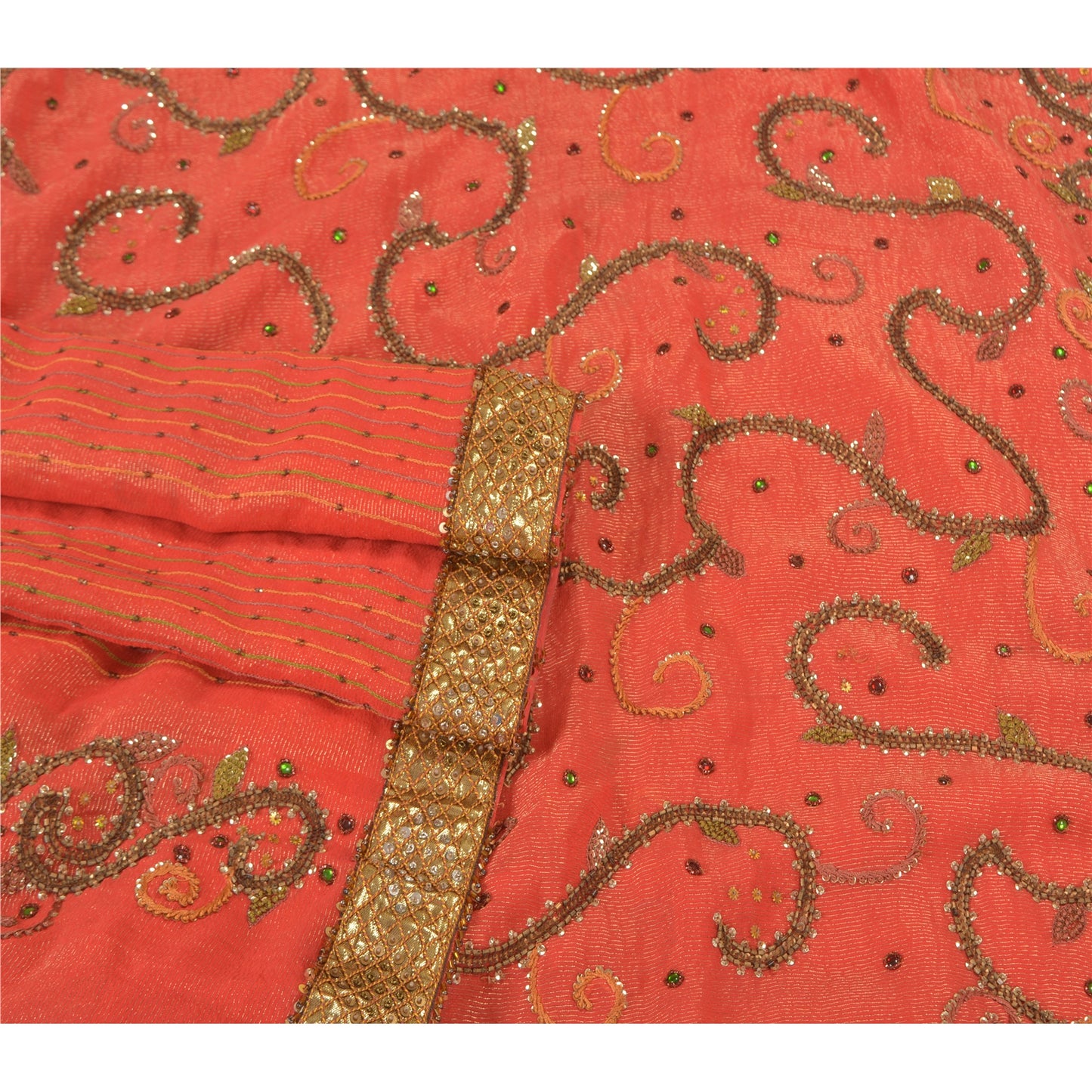 Sanskriti Vintage Red Heavy Sarees Pure Georgette Silk Hand Beaded Sari Sustainable Fabric