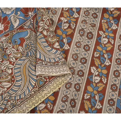 Sanskriti Vintage Blue Heavy Sarees Pure Cotton Kalamkari Animal Sari Sustainable Fabric