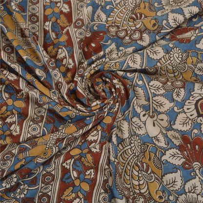 Sanskriti Vintage Blue Heavy Sarees Pure Cotton Kalamkari Animal Sari Sustainable Fabric